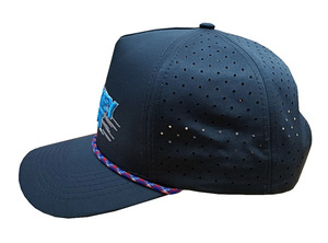 Gorra de béisbol de tela de algodón/poliéster de perfil medio de alta calidad con borde curvo de 5 paneles con bordado 2D y 3D ajustable de Color negro - Product Image 4