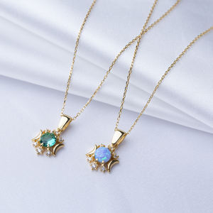 Opale bleue CZ coupe ronde Design pierre breloque collier en argent en gros turc fait à la main 925 bijoux en argent Sterling - Product Image 6