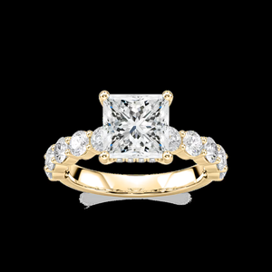 Bague de fiançailles en diamant de laboratoire taille princesse 2,40 CTW, pierres latérales rondes, certifiée IGI, or massif 14 carats, bague de mariée de luxe - Product Image 1