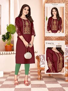 Fancy Heavy Weaving Rayon Multi Color Casual Quick Dry Women's <b>Kurti</b> with Embroidery Work and Hand Work - Product Image 2