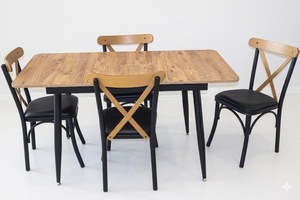 Mesa de Comedor Moderna Extensible de Madera con Patas Metálicas - Mesa de Cocina Rectangular que Ahorra Espacio (6-8 Plazas) - Serie Korwex - Product Image 4