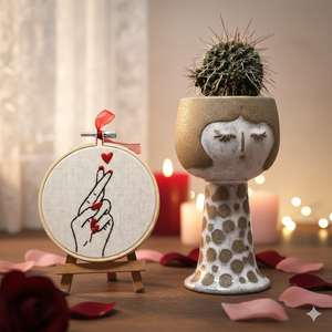 Art mural brodé en forme de cœur coréen tendance – Décoration minimaliste brodée à la main style K-Pop – Cadeau brodé en forme de geste 10 cm - Product Image 3