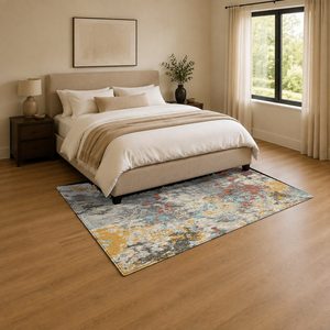 Alfombra de chenilla lavable a máquina con estampado digital tradicional anatólico en terracota dorado, antideslizante, modelo LXDP-0215 de RUGS DEPOT, venta al por mayor. - Product Image 3