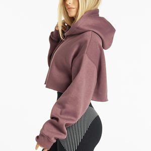 เสื้อสเวตเตอร์คอกลมแขนยาวมีฮู้ดสำหรับผู้หญิงเสื้อครอปมีฮู้ดพิมพ์โลโก้ด้านหน้าพิมพ์ลายเสื้อขนแกะสไตล์สตรีท - Product Image 2