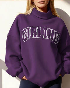 Sweat-shirt à col montant pour femme avec logo personnalisé imprimé sur le devant - 300g de molleton 100% coton respirant et écologique - Product Image 5