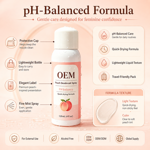Spray Intime Féminin Vegan <span class=keywords><strong>Naturel</strong></span> OEM Parfum Pêche Fraîcheur Longue Durée Brume Corporelle Rafraîchissante Déodorant en Spray - Product Image 5