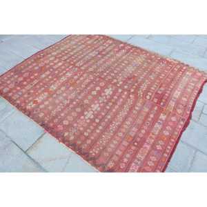 พรมตุรกี, พรมวินเทจขนาด 6.1x7.1 ฟุต, พรมขนสัตว์สีแดงขาวล้วน - Product Image 2