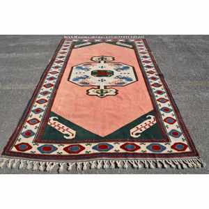 Tapis turc vintage classique rose vert 6.2 x 9.1ft grande surface laine soutenue abstraite nouveau Rectangle couloir Design pour chambres - Product Image 1