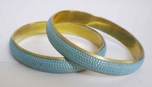 กำไลข้อมือทองแดงเคลือบสีฟ้าเทอร์ควอยซ์ทันสมัยสำหรับผู้หญิง ดีไซน์ลายจุดชุบทองหรูหรา เครื่องประดับสไตล์ชาติพันธุ์ งานฝีมือ ของขวัญ - Product Image 5