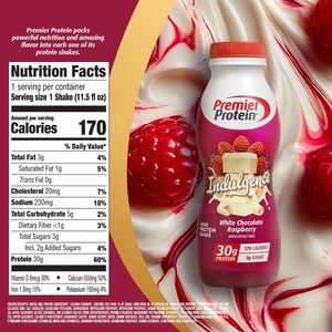 Premier <b>Protein</b> Shake INDULGENCE, White Chocolate Raspberry, 30g <b>Protein</b>, 170 Calories, 3g Sugar, 11.5 fl oz, 12 Pack - Product Image 3