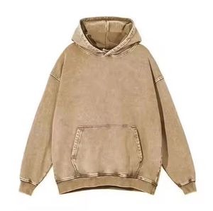 Sudadera con Capucha Vintage Impermeable para Hombre, Estilo Desgastado, Gruesa, con Bolsillo, Corte Regular, Color Sólido, Informal, para Otoño, Invierno - Product Image 2