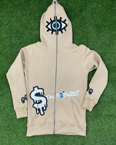 Sudaderas con capucha de manga larga para hombre de último diseño, sudaderas de invierno transpirables con cremallera, moda fácil, patrón de estampado sólido, tela teñida lisa - Product Image 4