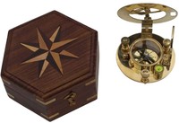 Boussole solaire en laiton massif de qualité supérieure, boîte en bois, montre de poche, aiguille de guidage, cadran antique, vintage, nautique, portable, camping