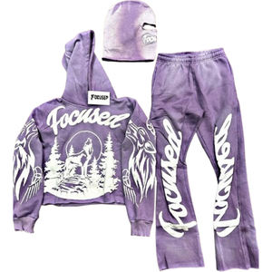 ชุดวอร์มผ้าฟเฟรนช์100% มีฮู้ดและกางเกงวอร์มพิมพ์ลายพัฟแบบกำหนดเองชุดวิ่งชุดวอร์มผ้าฝ้ายเฟรนช์เทอร์รี่ - Product Image 3