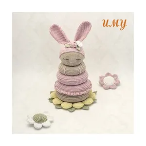 Custom Cotton Safe Crochet Rabbit Bunny Amigurumi Tooky Bunny Animals Stack Dolls Baby Montessori Sort And Stacking Toys
