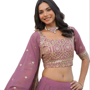 Commandez dès maintenant : Lehenga Choli de mariée de créateur en tissu Faux Georgette 2026 avec broderie de sequins et bordure en dentelle aux couleurs vives, pour femme, idéal pour les fêtes spéciales. - Product Image 1