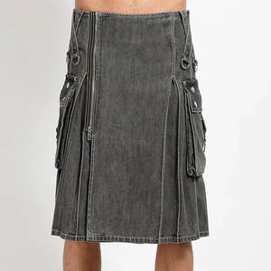 Kilt de Mezclilla 100% Negro para Hombre, con Bolsillos Cargo, Cierre de Cremallera Frontal, Estilo Escocés de Moda 2026 - Product Image 4