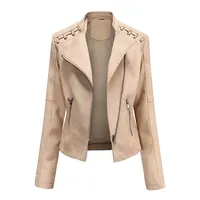 Chaqueta de cuero para mujer de talla grande, ajustada, con cremallera, prendas de vestir, chaqueta de motocicleta, chaquetas cortas ligeras para motociclista, abrigos de solapa