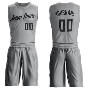 Conjunto de camiseta de baloncesto gris personalizada, sin mangas, de malla, 100% poliéster, que absorbe la humedad, con estampado del nombre del equipo, unisex, para adultos - Product Image 5
