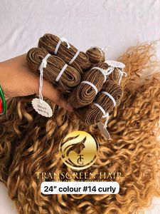 Vente en gros de 100% qualité supérieure 24 ''paquets de cheveux humains bouclés à cuticule alignée frontal naturel #14 vague de cheveux humains bruts - Product Image 6