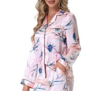 Conjunto de pijama de dos piezas para mujer con tela de satén acogedora Ajuste clásico Patrón sólido Ecológico y secado rápido - Product Image 5