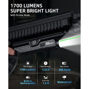 Combo Lampe Laser EZshoot 1700 Lumens LED en Aluminium Magnétique Rechargeable Rail Picatinny M Professionnel Sportif - Product Image 5