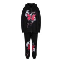 Conjunto Deportivo de 2 Piezas para Mujer, Talla Grande, Manga Larga, con Cierre, Bordado, Estilo Vintage, Sudadera con Capucha y Pantalones, 100% Algodón, Felpa Transpirable