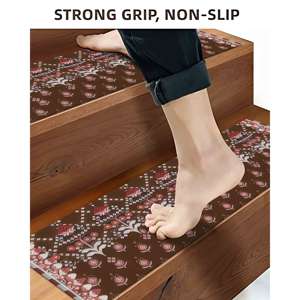 Tapis marron à motifs, Tapis à fleurs rouges, Tapis tendance, Tapis moderne, Tapis imprimé - Product Image 5