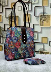 Nueva bolsa de mano con estampado de bloque de mano, 3 particiones, con Mini bolsa, cremallera segura para llevar sin esfuerzo, perfecta para las necesidades diarias, oficiales - Product Image 5