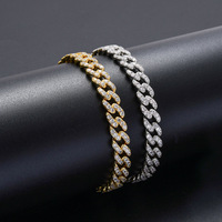 Bracelet cubain 9 mm serti de zircons, simple rangée, style minimaliste hip-hop, bijou tendance pour hommes et femmes