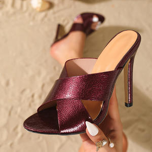 Mules à talons croisés bordeaux pour femmes, sandales à bout ouvert et talon aiguille, idéales pour les fêtes et mariages - Product Image 1