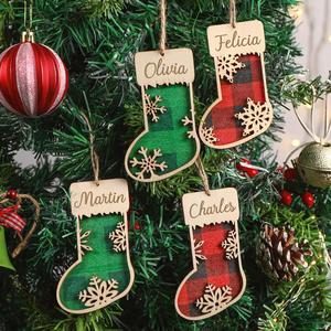 Custom Logo Engraved <b>Wooden</b> <b>Christmas</b> Hanging Ornaments Laser Cut MDF Sock/<b>Tree</b> Wall Decor for Home & Party Supplies - Product Image 3
