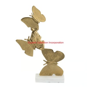 Escultura de mariposa de metal dorado vintage con base de mármol blanco elegante mesa decoración del hogar figurita de arte para sala de estar y oficina - Product Image 1