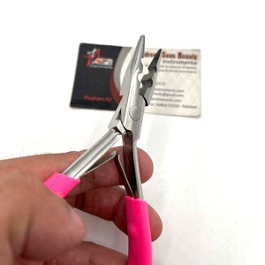 Pince à deux trous avec poignées roses sur la poignée Pince à extensions de cheveux Impression de logo personnalisée Acier inoxydable Forte tenue - Product Image 6