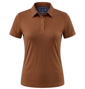 High Quality 220 GSM Rib Knit Women Polo Shirt Smooth Stretch Fabric <b>Brown</b> Tone Custom Logo Embroidery Printing Women Polo Shirt - Product Image 1