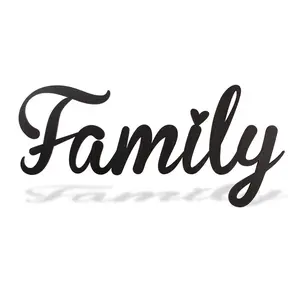 Family Sign, Wooden Family Signs Home Wall Decor, 17.4"*7.87" Black Rustic Family Word Sign Cut Out Happy Family Plaque for Farm