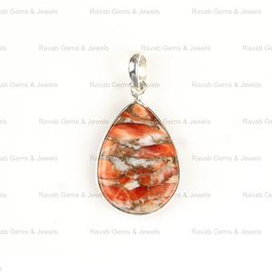 Top vente 16x22mm Mohave éponge corail cuivre pierre précieuse à la main solide 925 argent lunette larme pendentif pour les femmes bijoux fins - Product Image 2