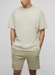 ชุดเสื้อยืดแขนสั้นของผู้ชาย2ชิ้นพิมพ์ลาย100% ผ้าฝ้ายโอเวอร์ไซส์ใส่สบายแห้งเร็วระบายอากาศ - Product Image 2