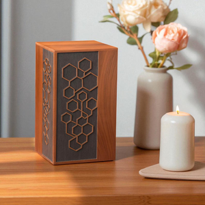 โกศเผาศพทำจากไม้ทำด้วยมือรูปทรงเรขาคณิตแกะสลักของที่ระลึกสำหรับขี้เถ้าผู้ใหญ่ - Product Image 4