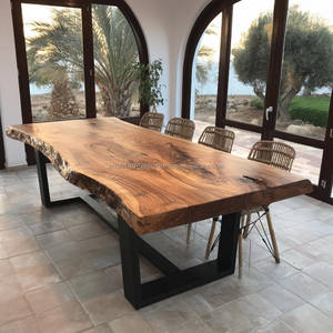 Mesa de Comedor Cuadrada Moderna con Borde Natural, Madera de Nogal Sólida, Ecológica, Estilo Rústico, Muebles para el Hogar, Hotel o Sala de Estar - Product Image 3