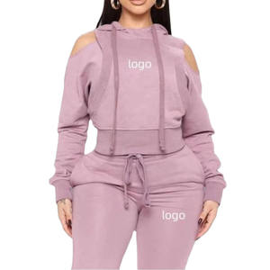 Vente en gros de pantalons de survêtement d'hiver écologiques avec logo personnalisé pour femmes ensembles de jogging à capuche en Offre Spéciale polaire épaisse ensembles de conception vierge unie - Product Image 1