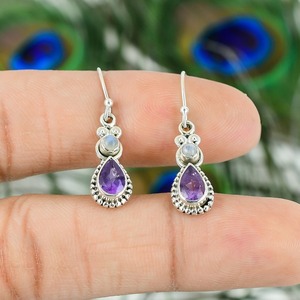 Boucles d'oreilles en argent sterling massif 925 avec pierre précieuse d'améthyste Meilleures boucles d'oreilles de créateurs pour femmes et filles Boucles d'oreilles pendantes Bijoux en argent - Product Image 2