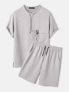 Bonne vente T-shirts et shorts grande taille pour hommes, ensembles sweat gym, ensemble short et chemise oversize uni pour hommes - Product Image 6