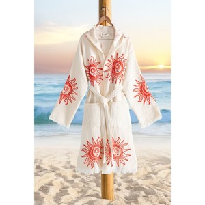 Peignoir à capuche en coton biologique 100% Varol, robe décontractée tissée, robe de plage - Style Heliona V1 - Product Image 4