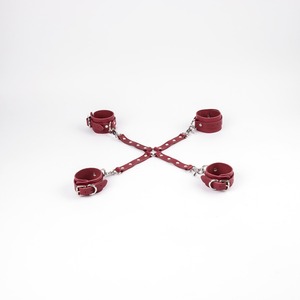 BDSM-0026 11-Piece Kit Cowhide Leather Wrist Ankle Cuffs <b>Back</b> <b>Belt</b> Restraint Leash Two Four-Way Connector Bondage Gear - Product Image 3