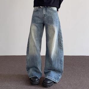 Pantalones Vaqueros de Mezclilla para Hombre, Estilo Urbano, de Alta Calidad, Personalizados, de Algodón, Sueltos, Lavados a la Piedra, Azules, de Pierna Ancha, Holgados - Product Image 2