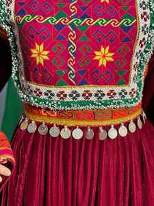 100% tela de alta calidad afgana Kuchi Tribal mujer boda vestido de novia encaje cremallera decoraciones sólido Afghani ropa de mujer - Product Image 2