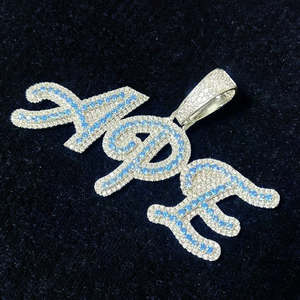 Collar con Nombre Personalizado Unisex, Colgante de Piedra Moissanita con Acento de Diamante Azul, Estilo Hip Hop, Regalo Perfecto para Fiestas Infantiles - Product Image 3