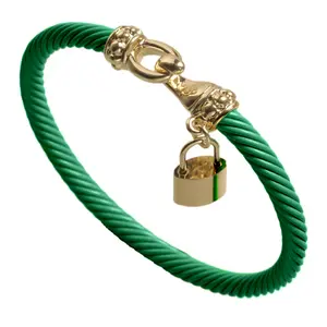 A7528 * 5mm Bestseller Luxury Designer Women Inspire Bracelet Wholesale Cable Bangle with enamel paint gold lock charm