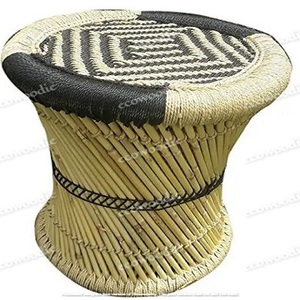 Taburete Mudda de bambú hecho a mano Circula, taburete de punto de bambú para sentarse, consola de incrustaciones de hueso otomano único de mimbre para interiores y exteriores - Product Image 1